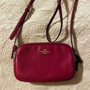 Coach mini crossbody bag, hot pink, pebbled, double zipper.